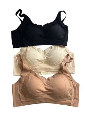 3-Pack Seamless Wireless Bras XXL Adjustable Straps Black Beige Nude *Run Small